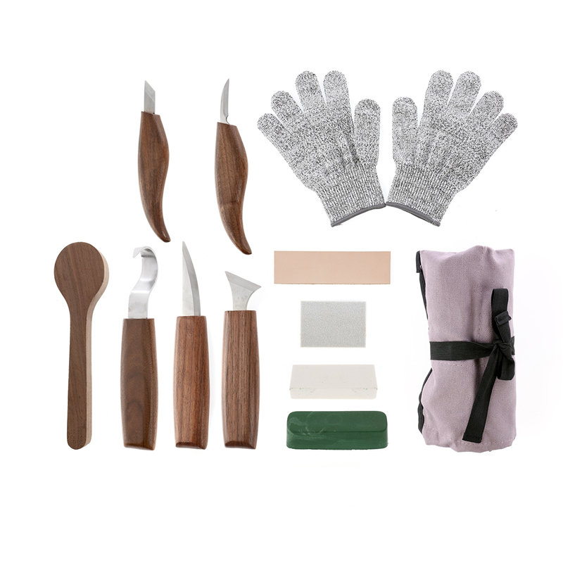 Chisel Set Wood - 12-teiliges Walnuss-Holzschnitzset aus Chrom-Vanadium-Stahl, Holzbearbeitungs-Handwerkzeug, Schnitzmeißel,