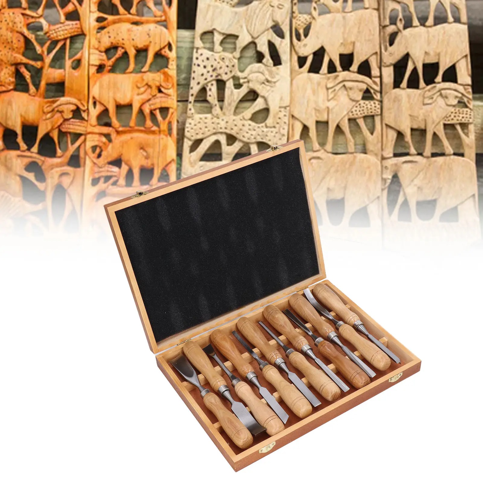 Chisel Set Wood - 12-teiliges Holzschnitzwerkzeug-Set, CRV-Klinge mit Holzgriff, Graviermeißel-Set